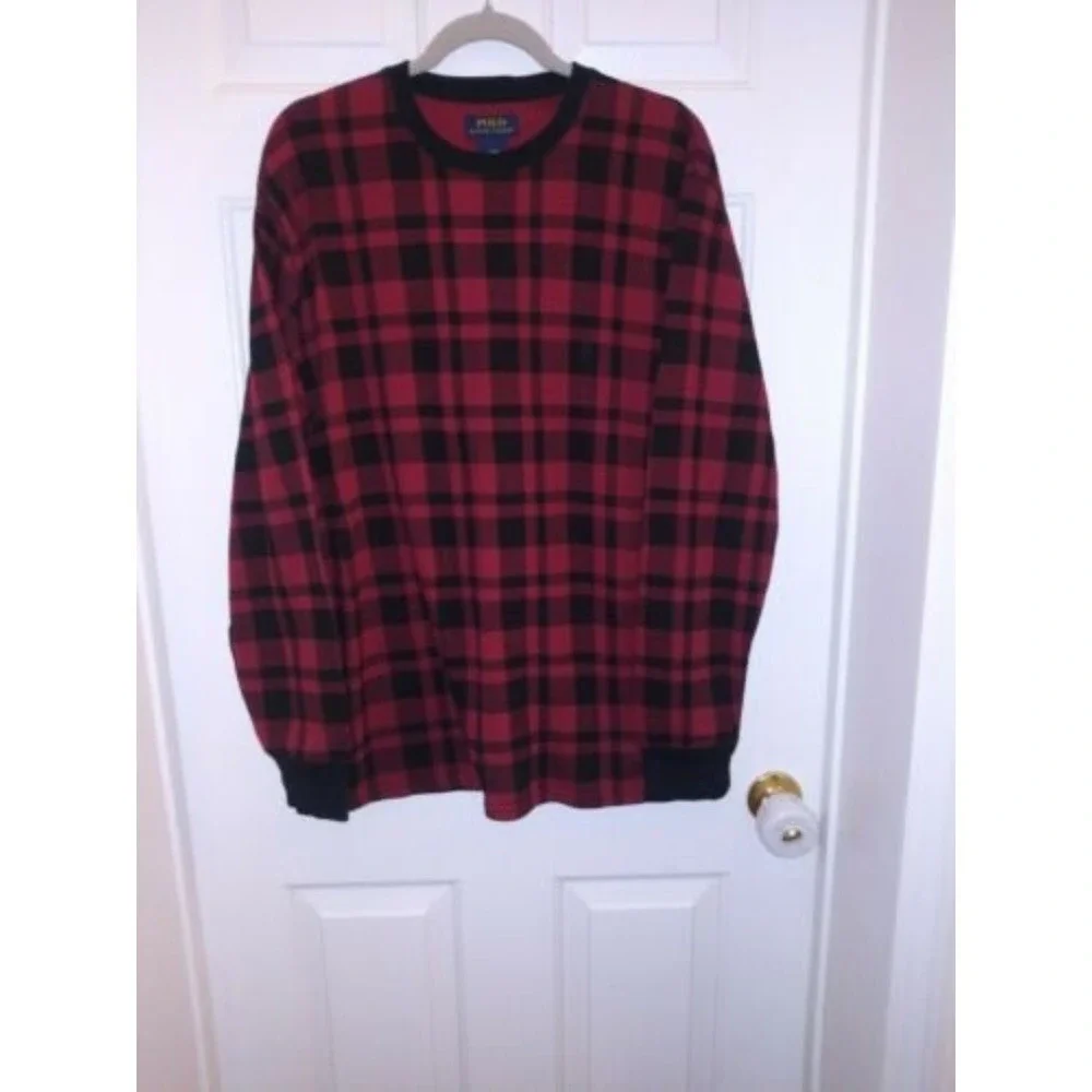 Men's Ralph Lauren Polo RED Plaid Longsleeve Thermal Shirt‎ Sz. L